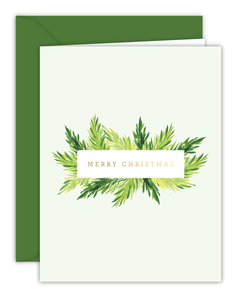 Merry Christmas Watercolor Branches Card