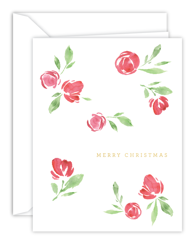 Merry Christmas Watercolor Florals Christmas Card