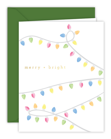 Merry + Bright Watercolor Lights Christmas Card