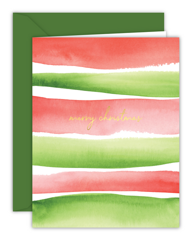Merry Christmas Watercolor Stripes Card