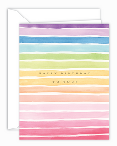 Happy Birthday Rainbow Stripes Watercolor Greeting Card
