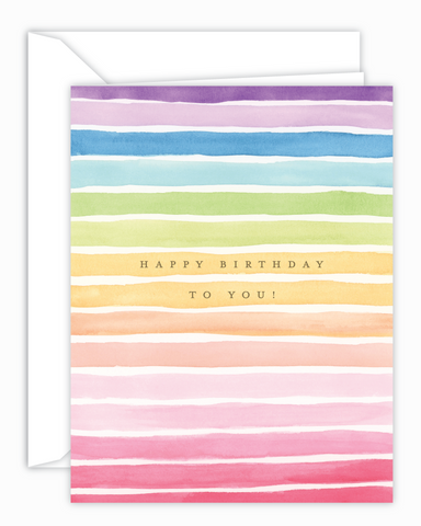 Happy Birthday Rainbow Stripes Watercolor Greeting Card