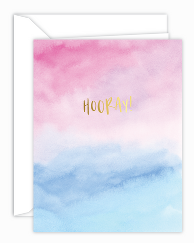 Hooray! Pink and Blue Watercolor Card