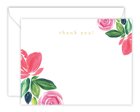 Pink Floral Watercolor Thank You Note Cards