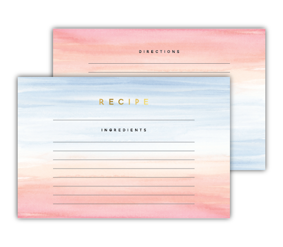 Pink + Blue Watercolor Recipe Cards