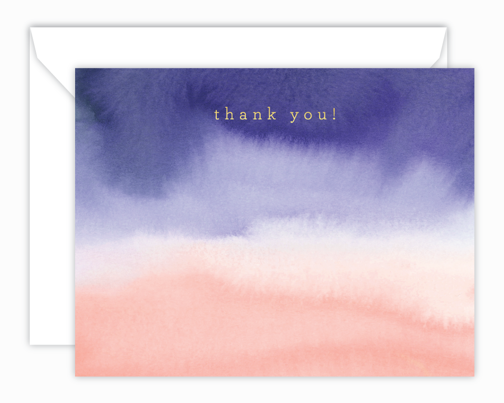 Purple + Coral Watercolor Thank You Note Cards