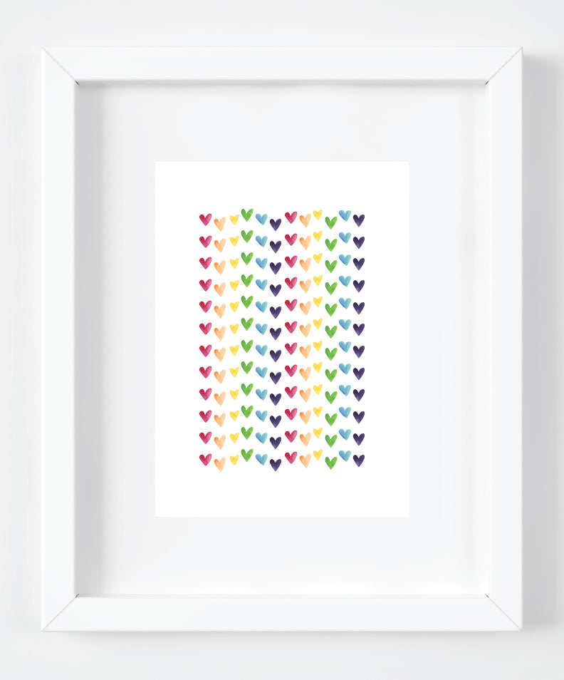 Rainbow Watercolor Hearts Art Print