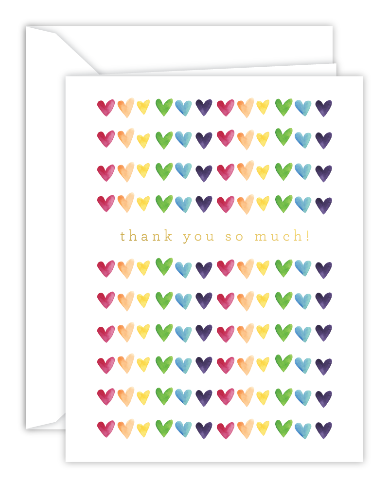 Thank You So Much! Rainbow Watercolor Hearts Card