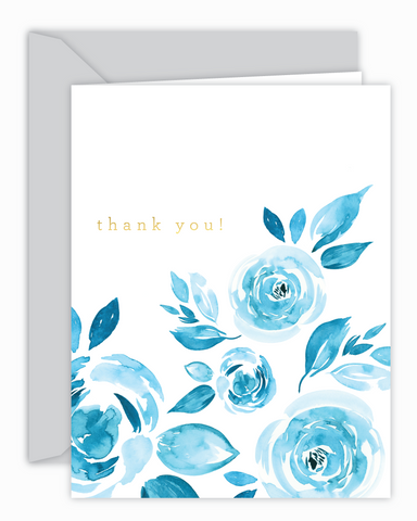 Thank You! Blue Watercolor Floral Card