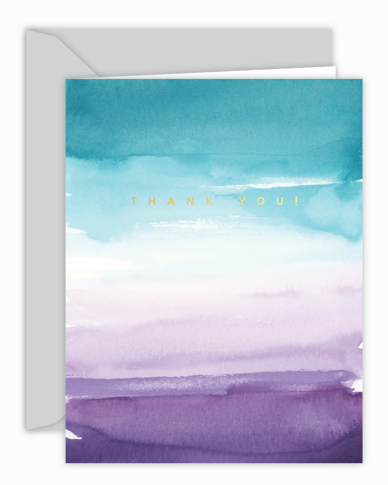 Thank You Teal and Purple Watercolor Card