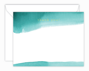 Teal Watercolor Stripes Thank You Note Cards