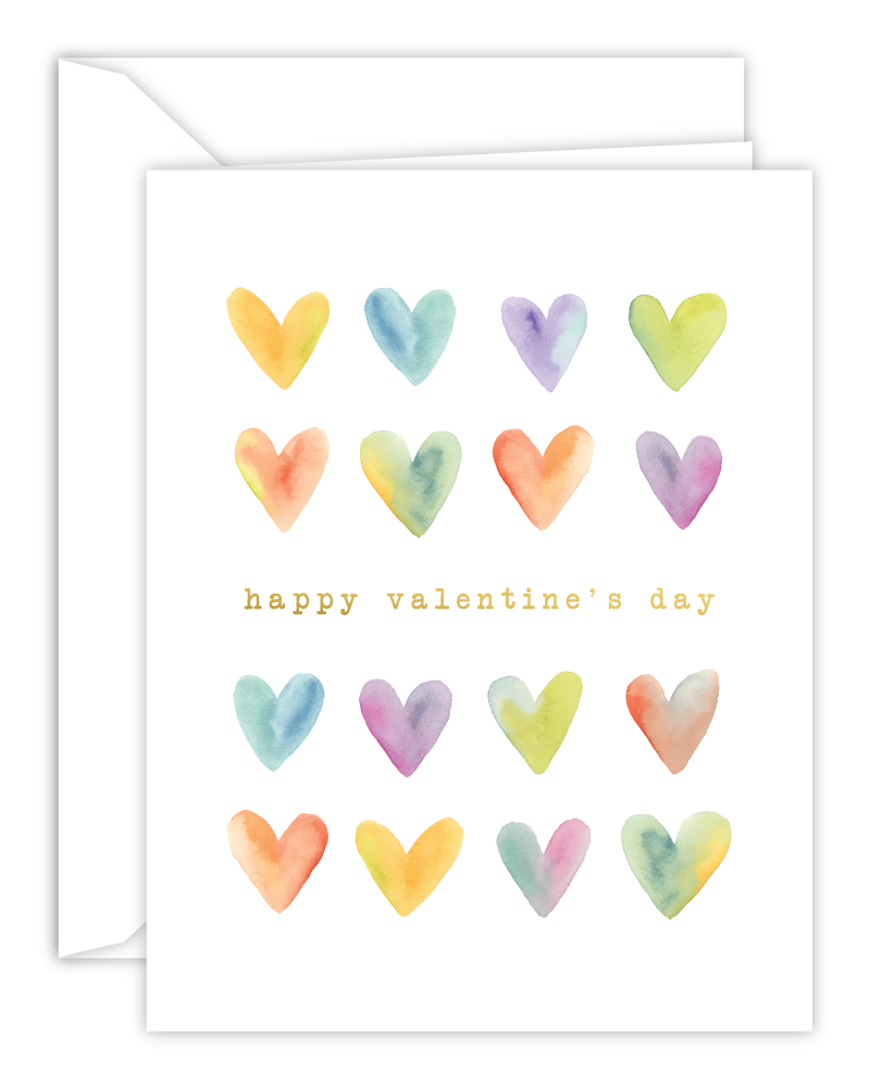 Happy Valentine's Day Watercolor Hearts Card