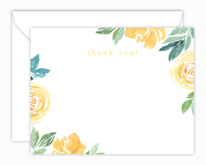 Yellow Floral Watercolor Thank You Note Cards