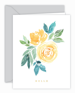 Hello Yellow Watercolor Floral Card
